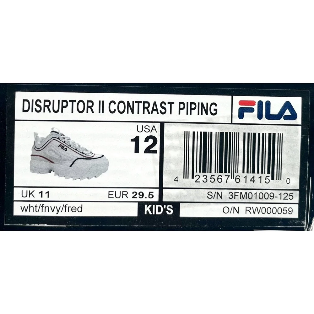 Fila Disruptor II Unisex Kids Little Boys Girls Leather Sneakers Size 12‎ White